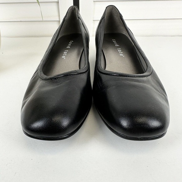 David Tate Black Supreme Leather Pumps Block Heel Slip On Shoe Womens Size 7.5 M - Picture 4 of 9